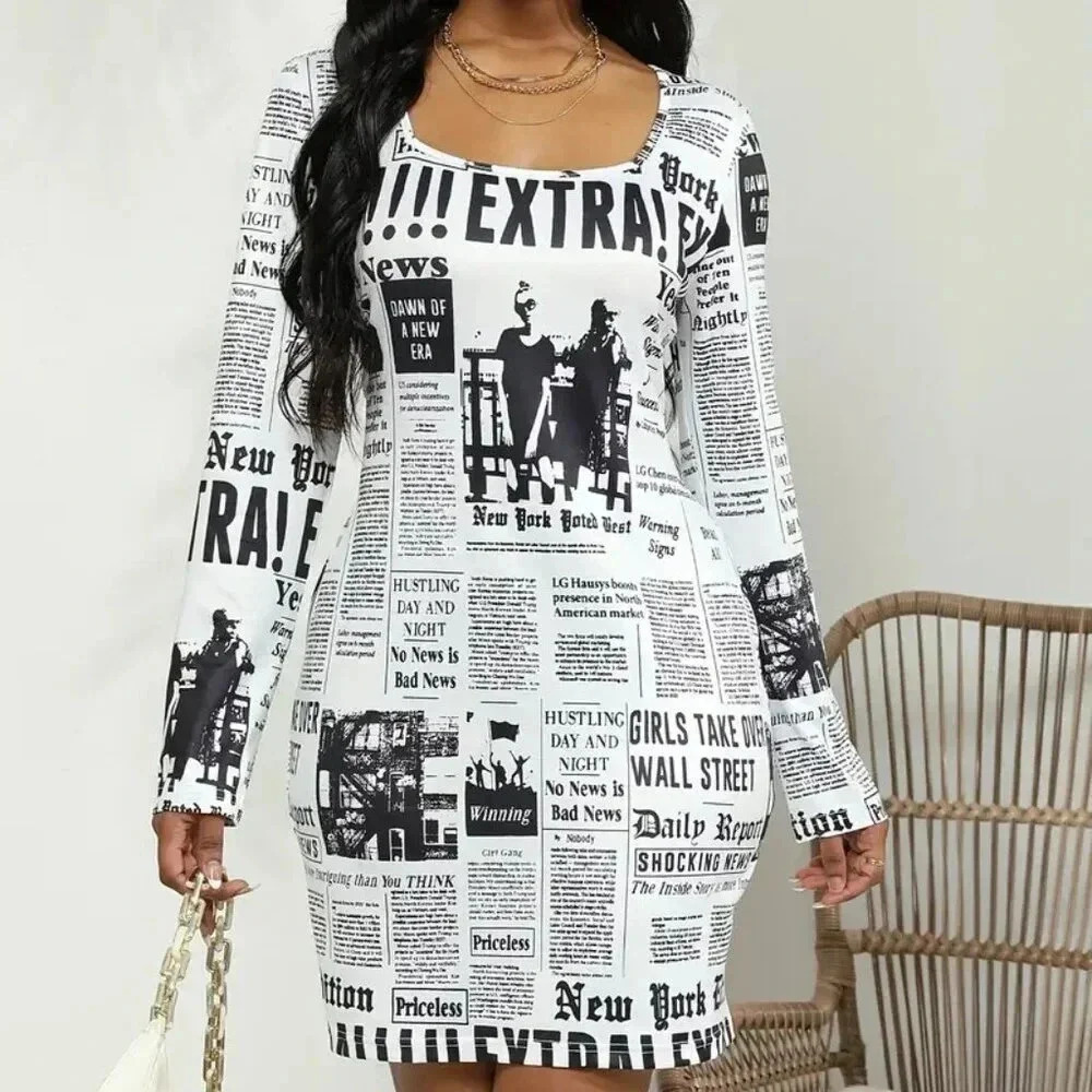 Elegant Alphabet Print Bodycon Dresses (Color: Mixed colors). CL